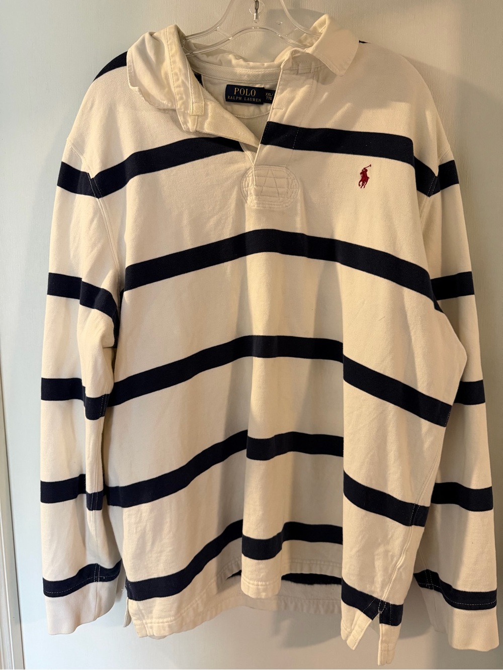 Ralph Lauren White & Navy Striped Long-Sleeve Polo Rugby Shirt